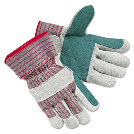 MCR SAFETY Men's Economy Leather Palm Gloves, White/Red, Large, Pair, PK12, 12PK 1211J